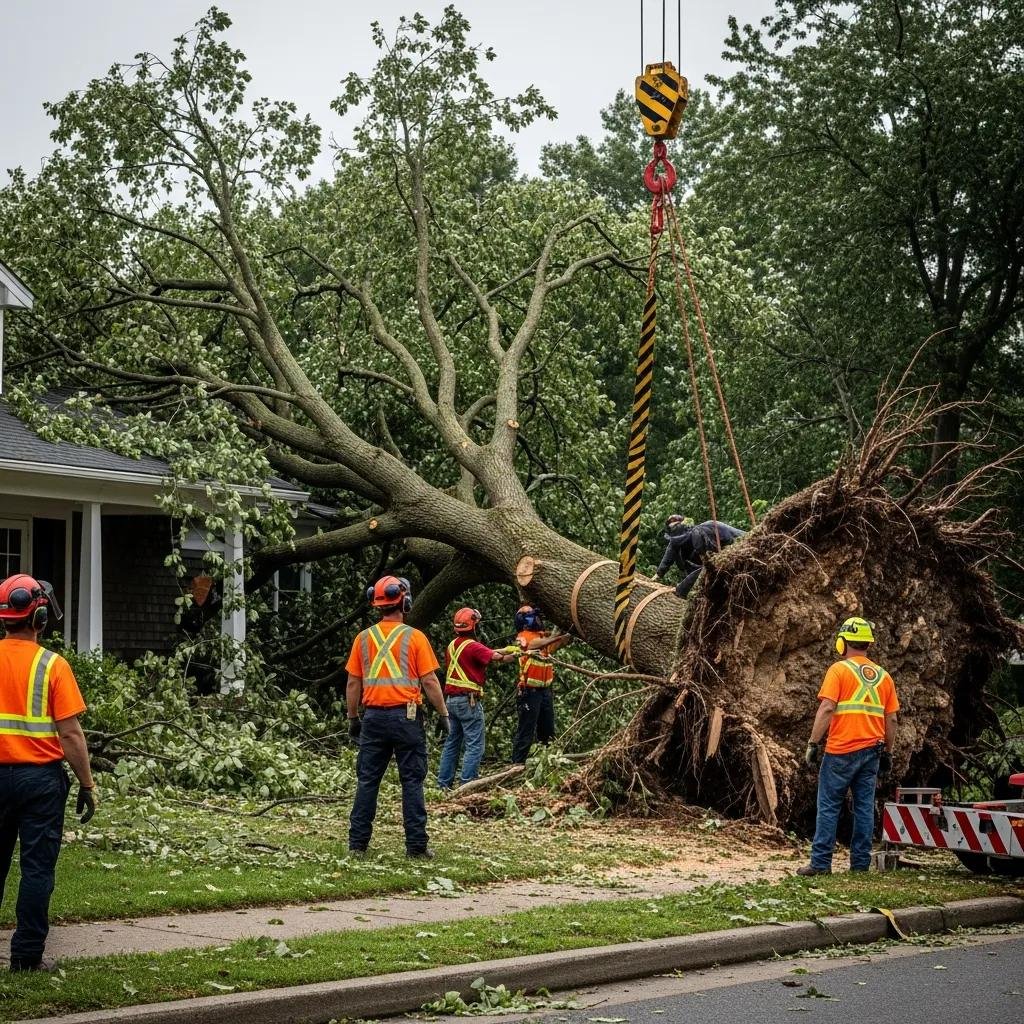 Emergency tree removal after a storm in Silver Springs Shores, showcasing urgency and safety