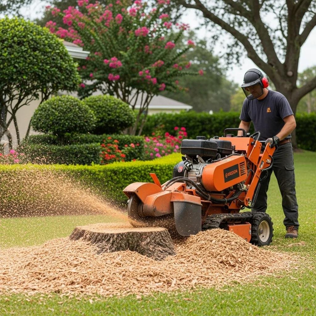 Stump grinding process in Silver Springs Shores, highlighting the benefits of tree care and landscaping